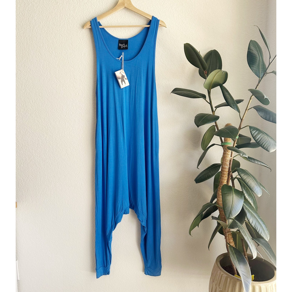 Momper Romper Jumpsuit Small Blue Drop Crotch Harem Maternity Loungewear Cozy